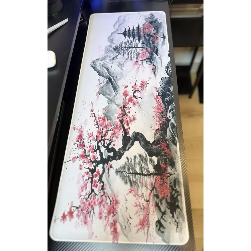 Watercolor Cherry Blossom Large Gaming Mouse Pad,Mouse Pad Gaming 31.5 X 11.8 in